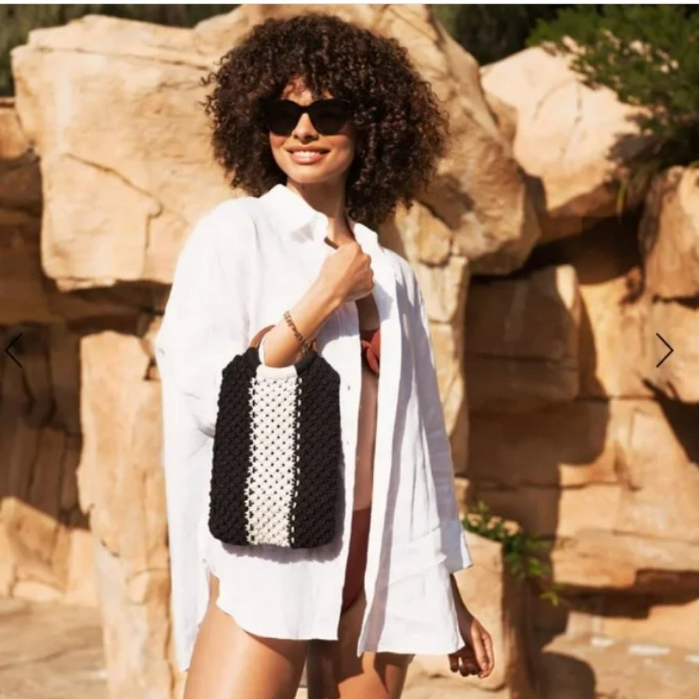 Curateur x Laude the Label Beach/Pool Gabby Mini Macrame Bag Off White/Black NWT